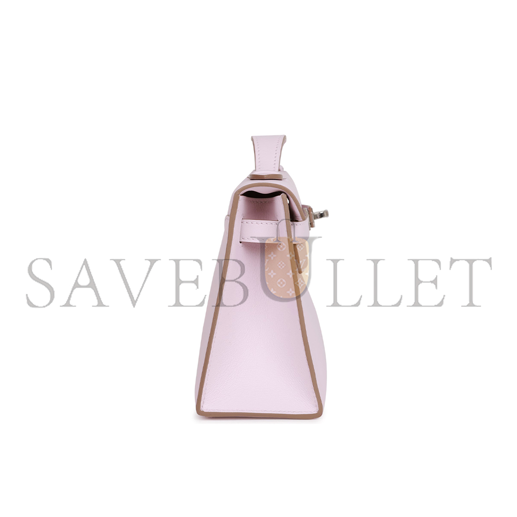 H**mes kelly pochette mauve pale swift palladium hardware (22*14*7cm)
